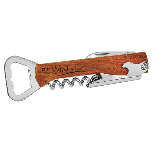 5.25" Wooden Bottle Opener & Wine Corkscrew