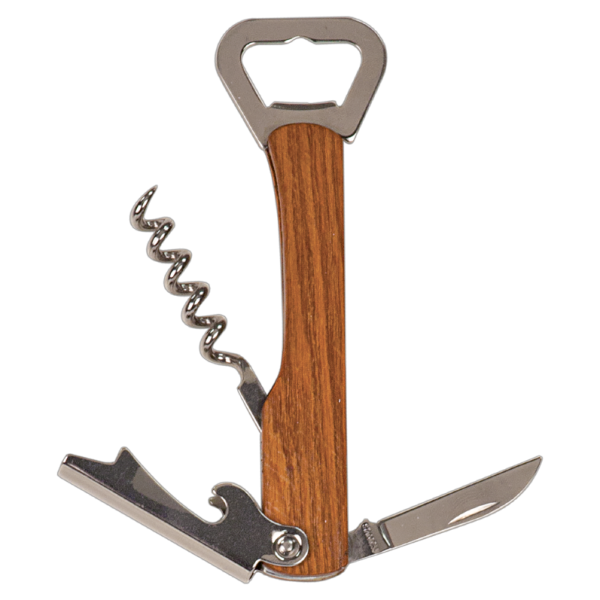 5.25" Wooden Bottle Opener & Wine Corkscrew (Open)