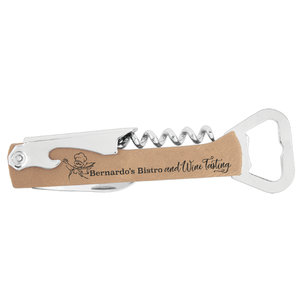 5.25" (Light Brown) Laserable Leatherette Wine Bottle Opener