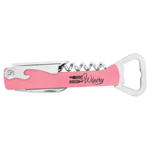 5.25" (Pink) Laserable Leatherette Wine Bottle Opener