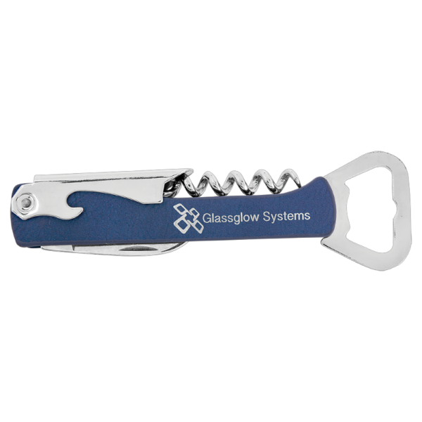 5.25" (Blue/Silver) Laserable Leatherette Wine Bottle Opener