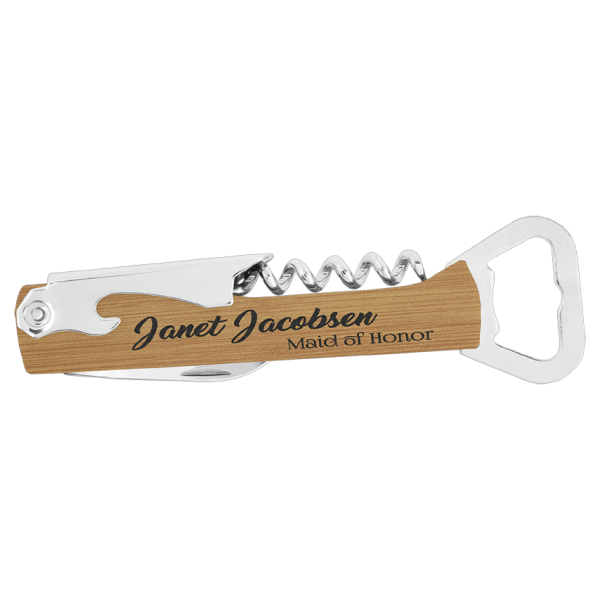 5.25" (Bamboo) Laserable Leatherette Wine Bottle Opener