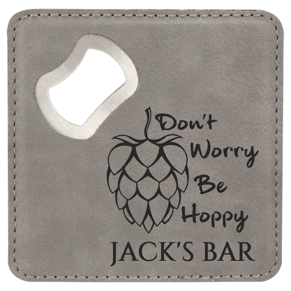 4" x 4" Square (Gray) Laserable Leatherette Bottle Opener Coaster