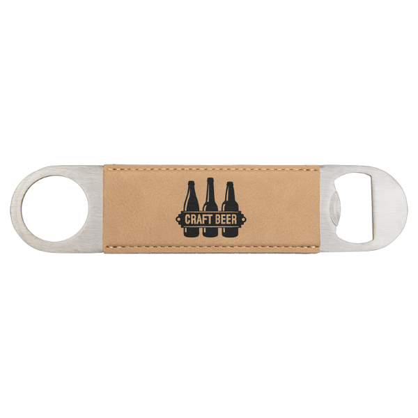 1 1/2" x 7" (Light Brown) Laserable Leatherette Bottle Opener