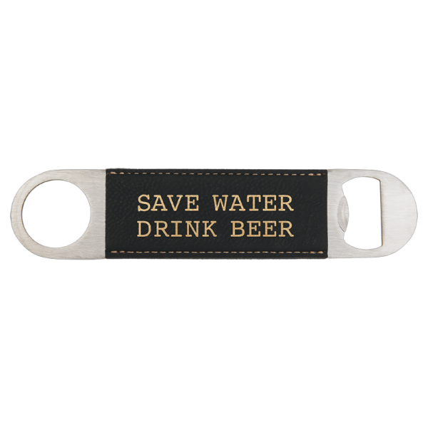 1 1/2" x 7" (Black/Gold) Laserable Leatherette Bottle Opener