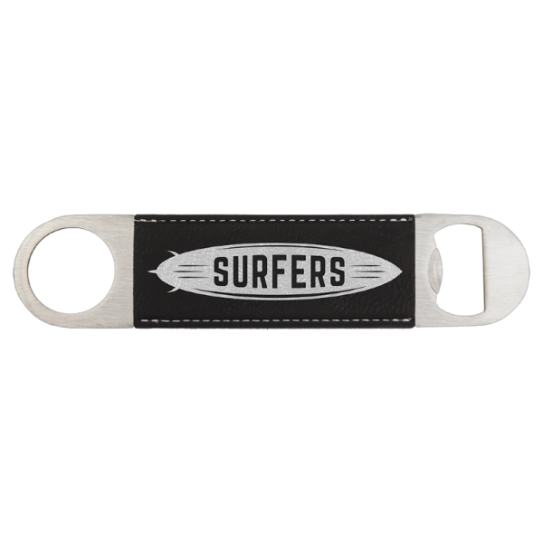 1 1/2" x 7" (Black/Silver) Laserable Leatherette Bottle Opener